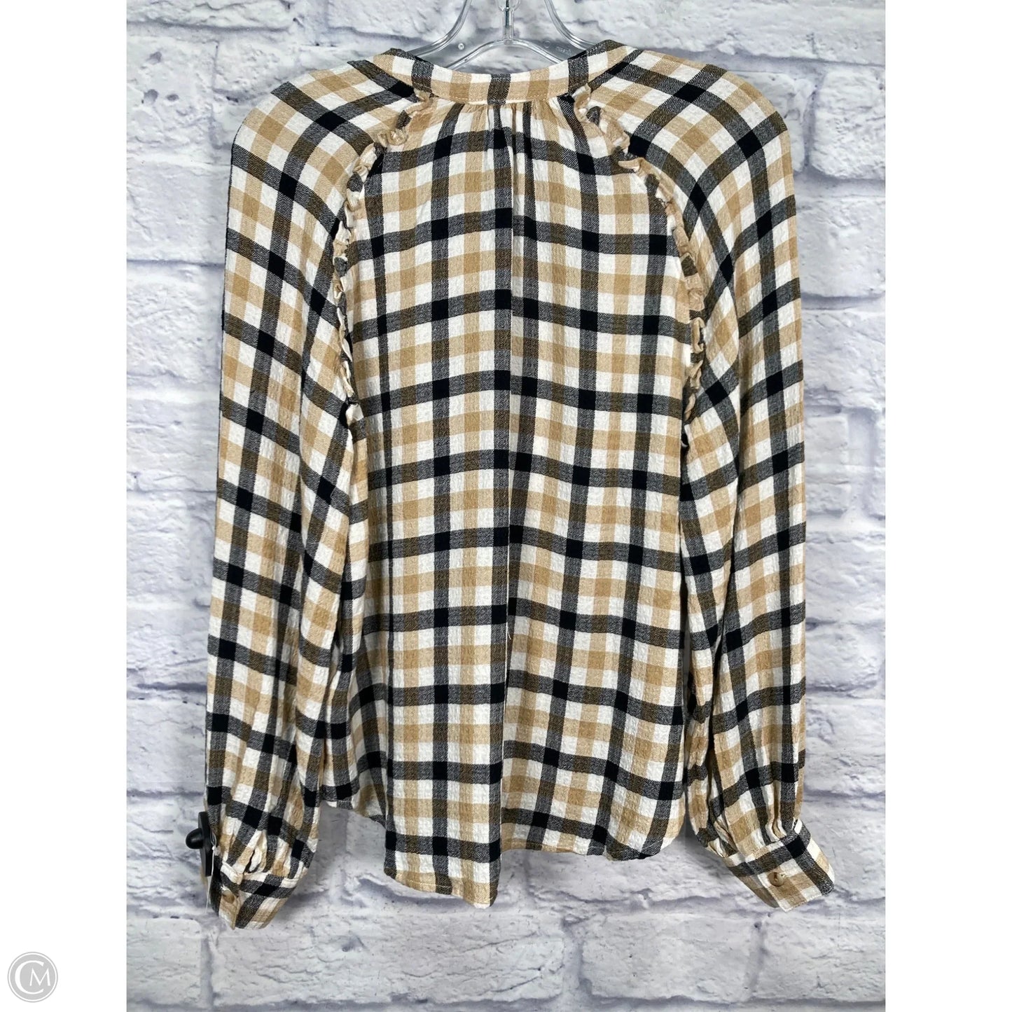 Top Long Sleeve By Pilcro In Black & Tan, Size: S