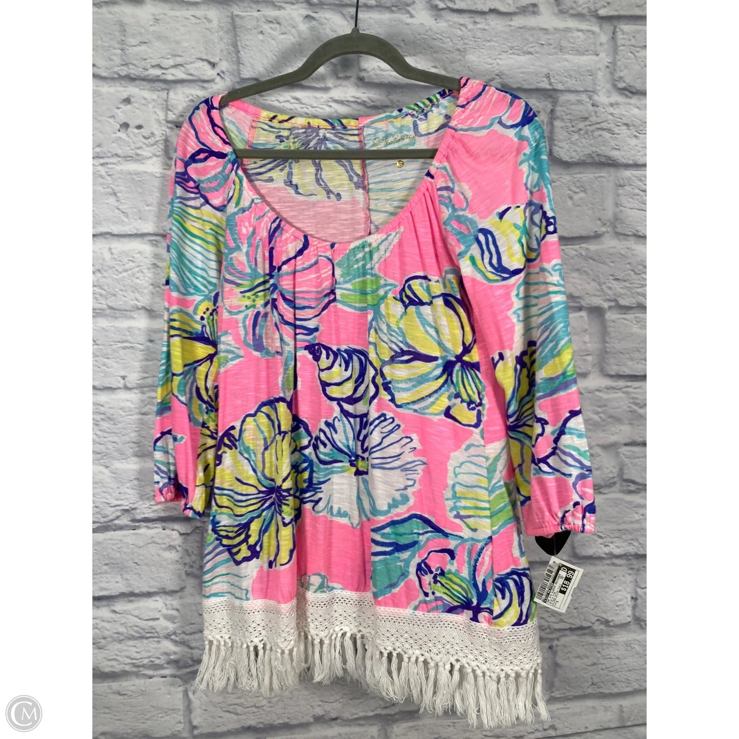 Top 3/4 Sleeve Designer By Lilly Pulitzer In Blue & Pink, Size: S
