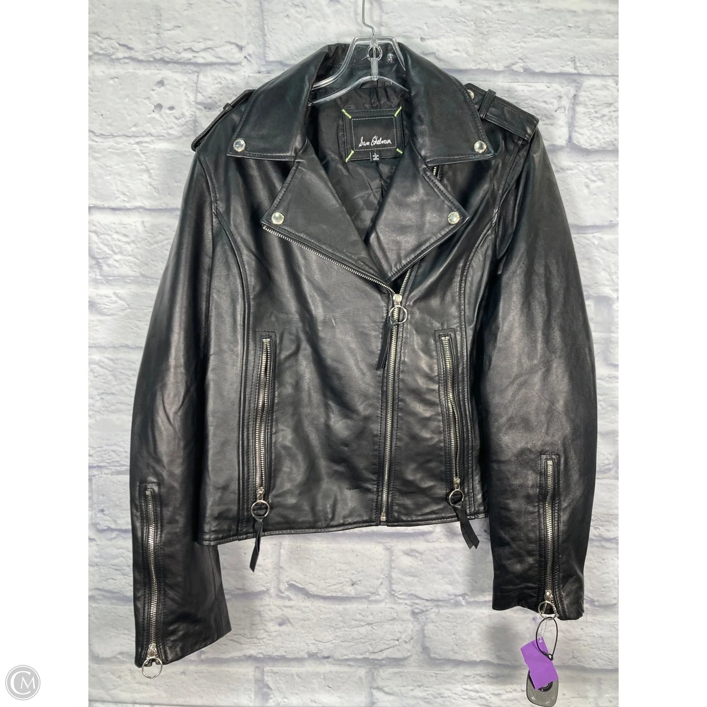 Jacket Moto Leather By Sam Edelman In Black, Size: L