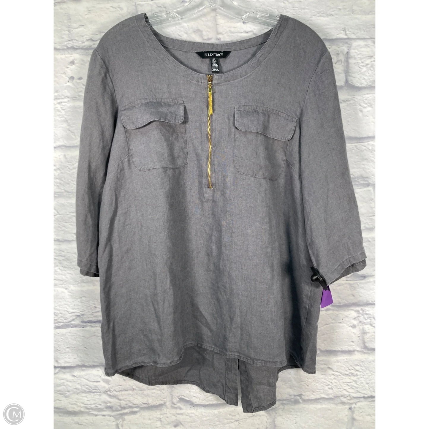 Tunic 3/4 Sleeve By Ellen Tracy In Grey, Size: L