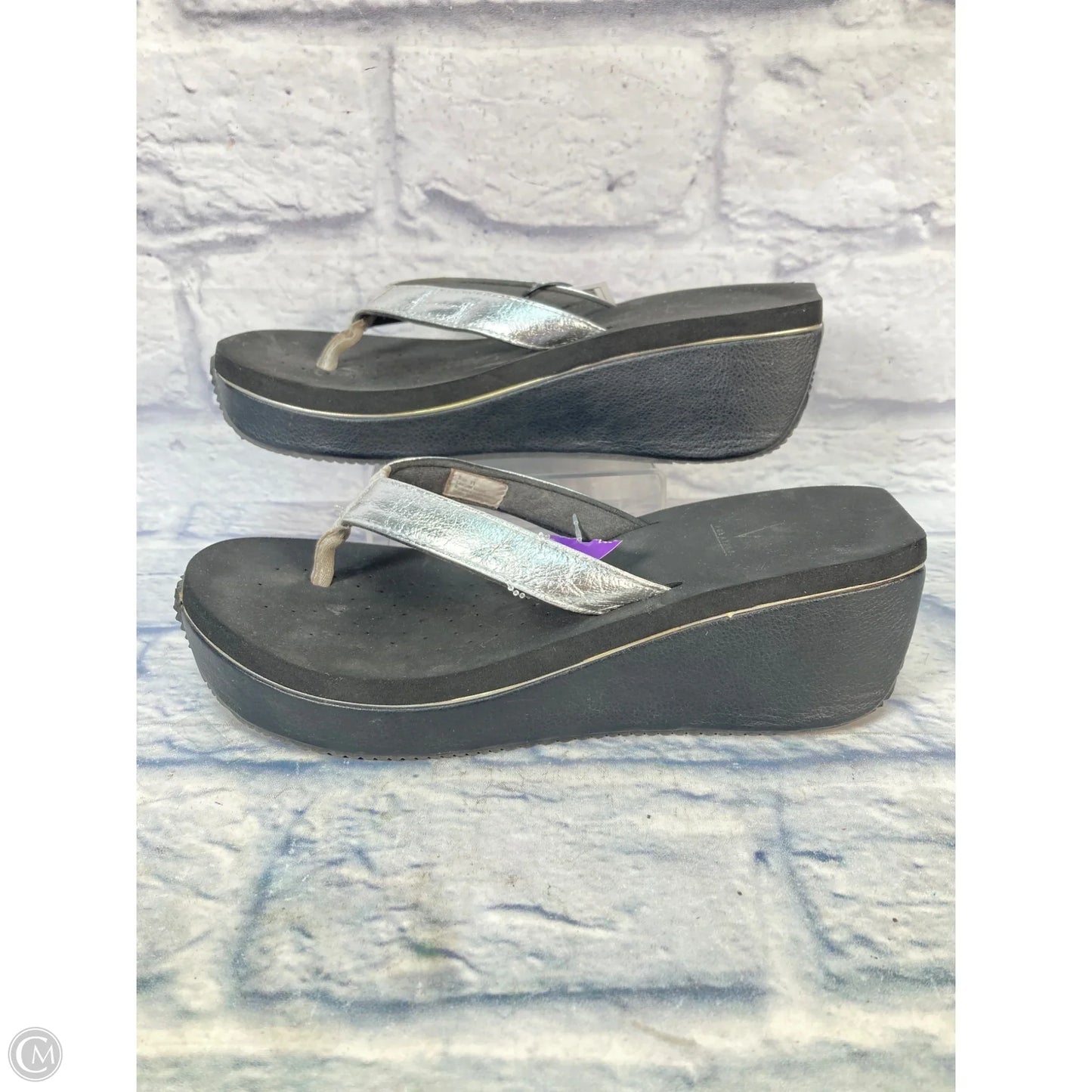 Sandals Heels Platform By Volatile In Black & Silver, Size: 11