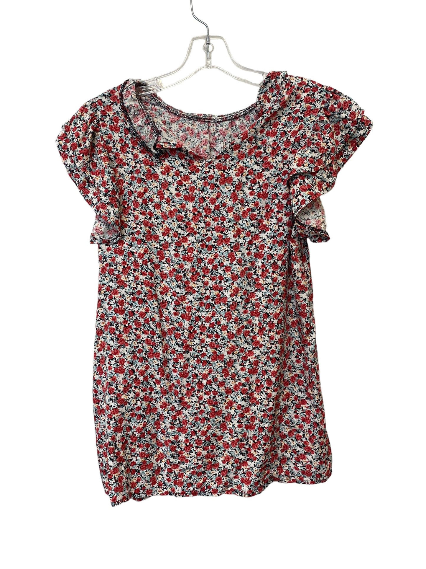 Floral Print Top Short Sleeve Clothes Mentor, Size S