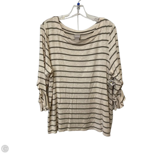 Top 3/4 Sleeve By Chicos In Cream & Green, Size: L
