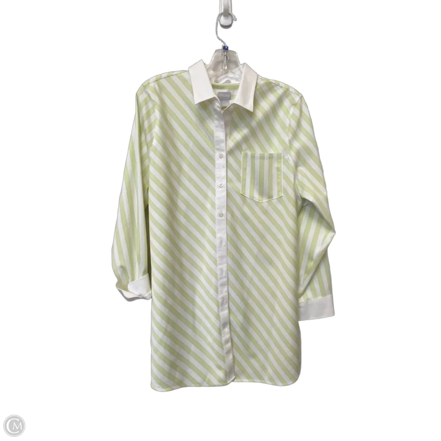 Top Long Sleeve By Chicos In Green & White, Size: 2