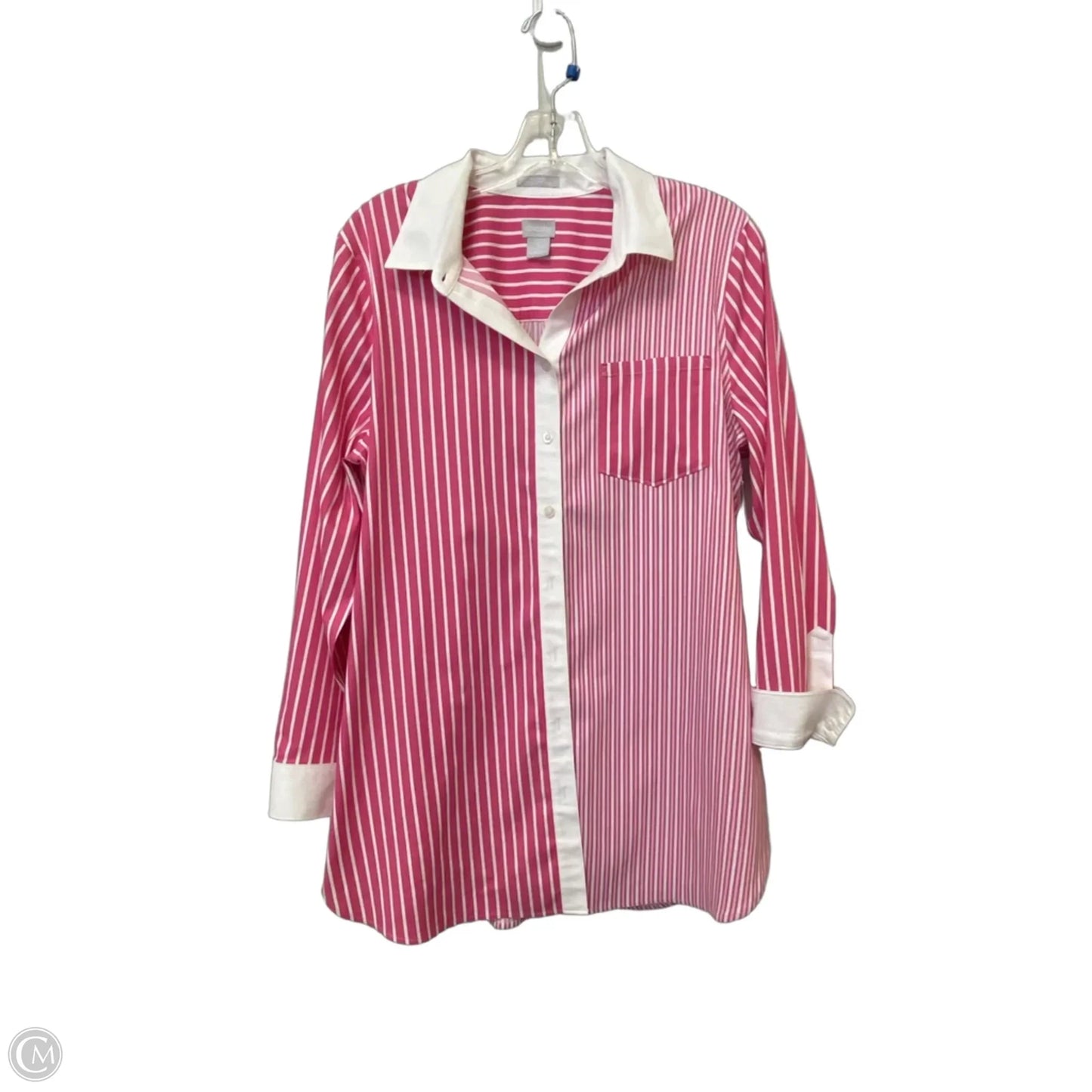 Top Long Sleeve By Chicos In Pink & White, Size: 2