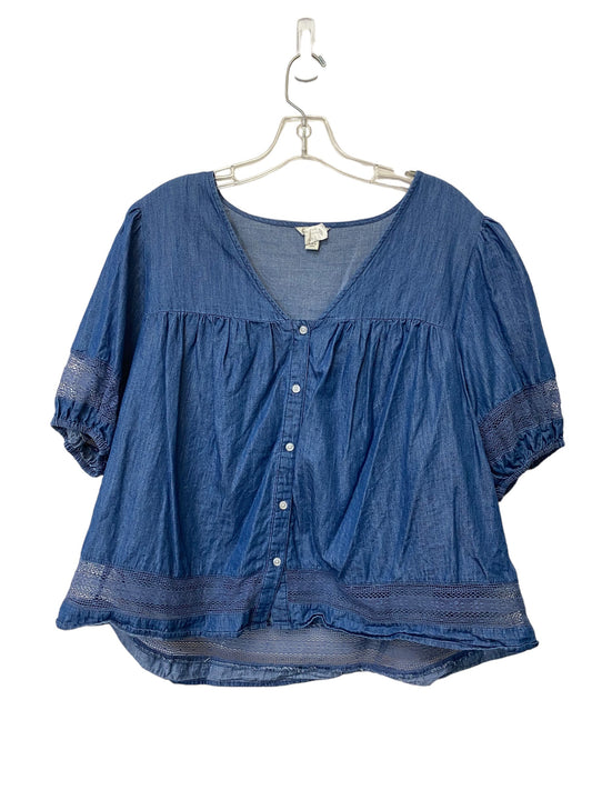 Blue Denim Top Short Sleeve Cato, Size Xl