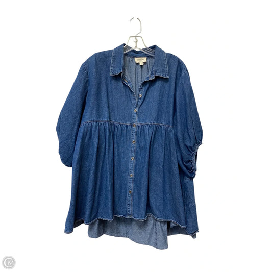 Tunic Short Sleeve By Umgee In Blue Denim, Size: L