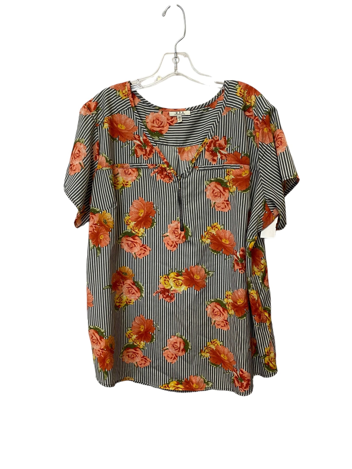 Floral Print Top Short Sleeve Mph, Size 3x