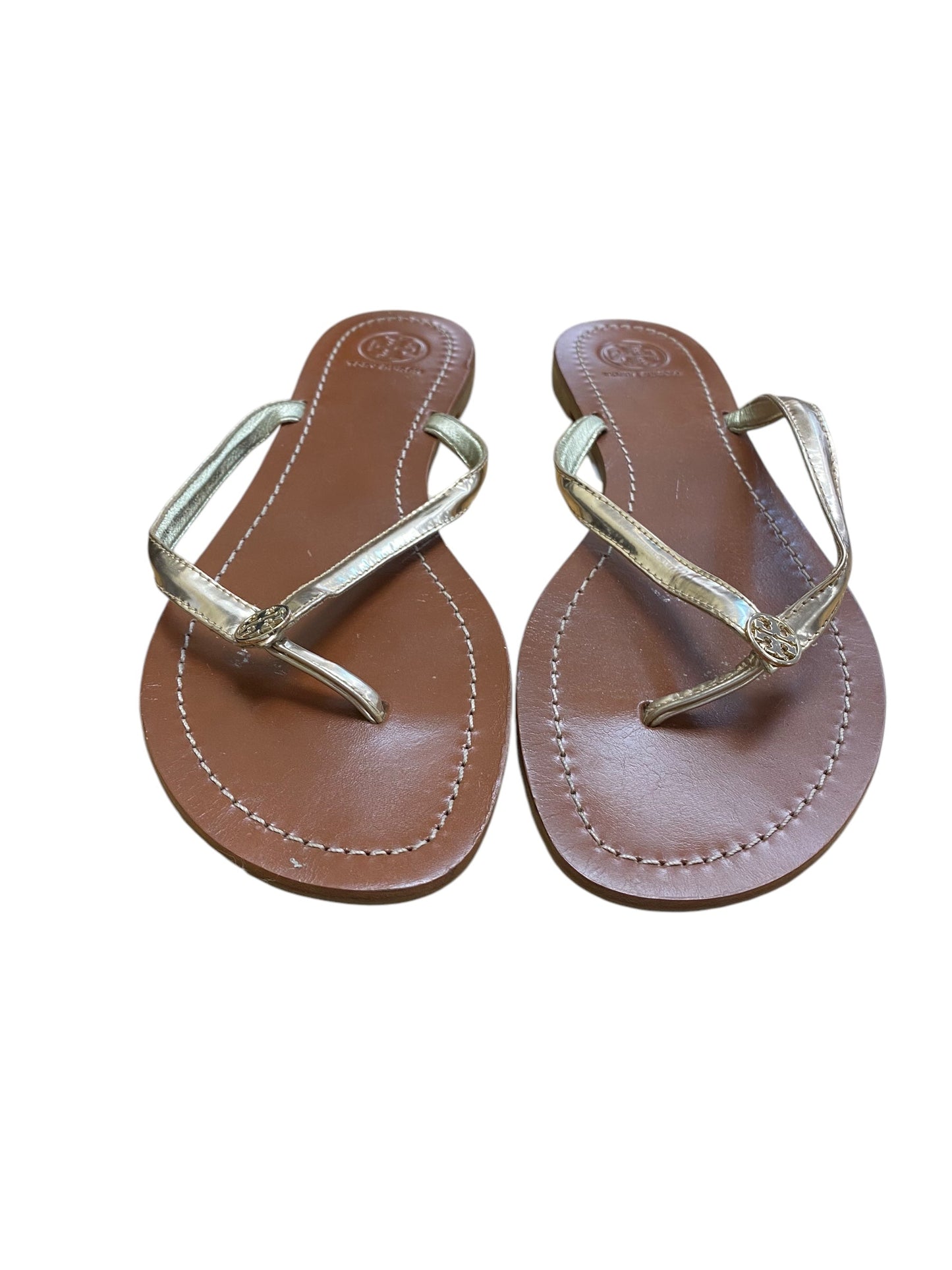 Sandals Flip Flops By Tory Burch In Brown & Gold, Size: 9.5