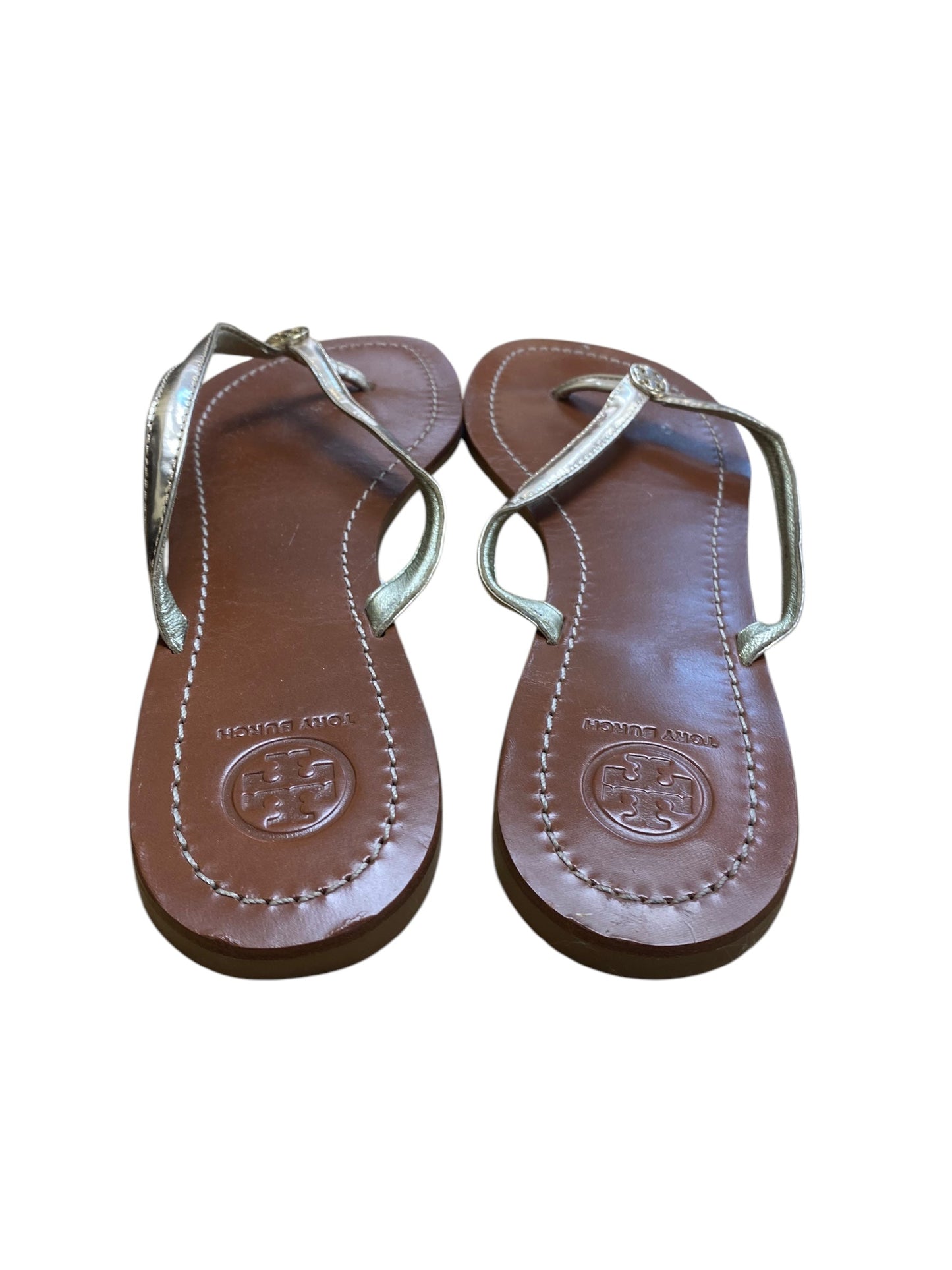 Sandals Flip Flops By Tory Burch In Brown & Gold, Size: 9.5