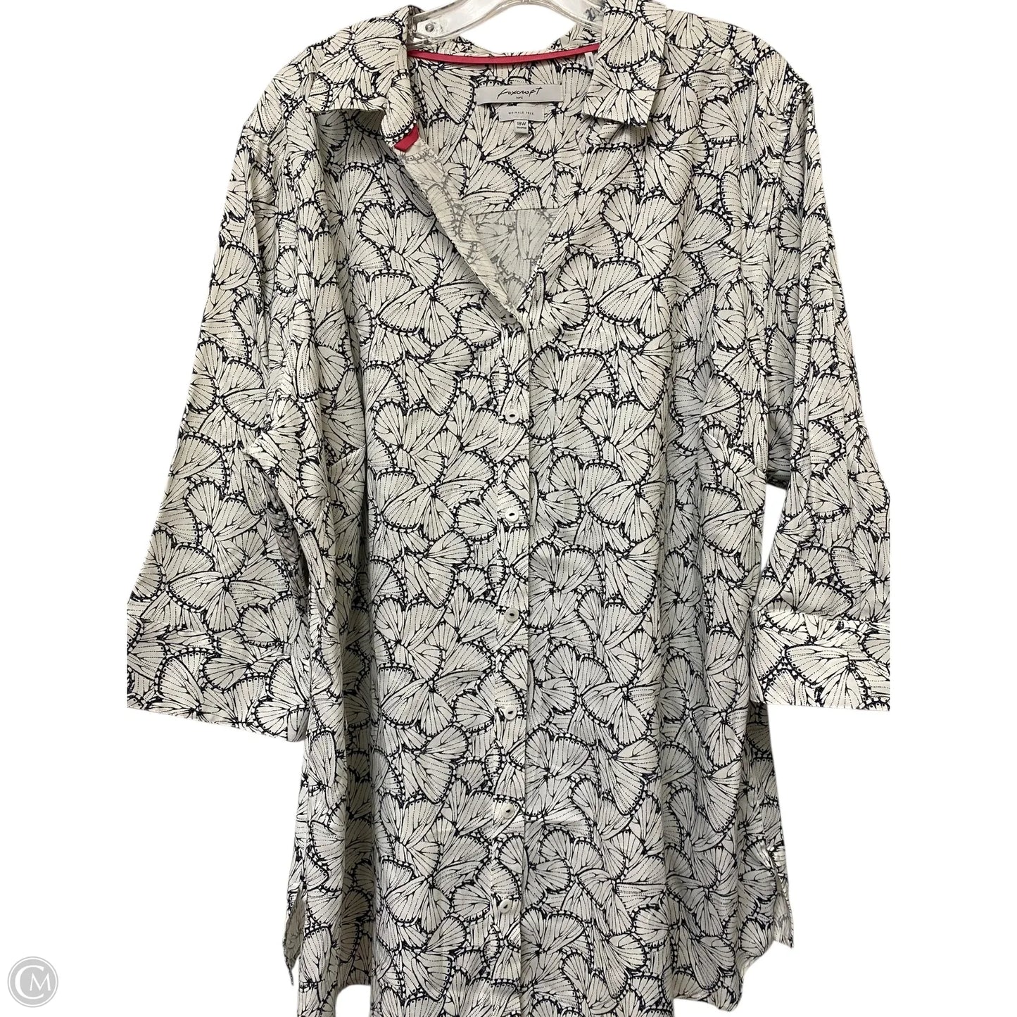 Top Long Sleeve Basic By Foxcroft In Black & White, Size: Xl