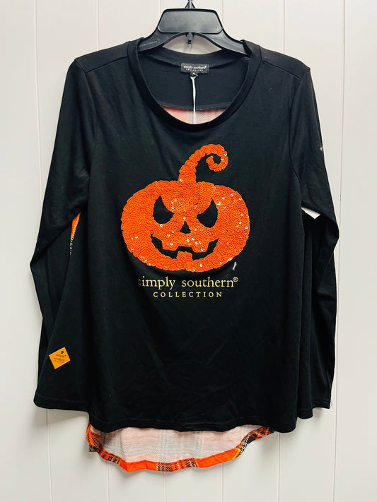 Top Long Sleeve By Simply Southern In Black & Orange, Size: M