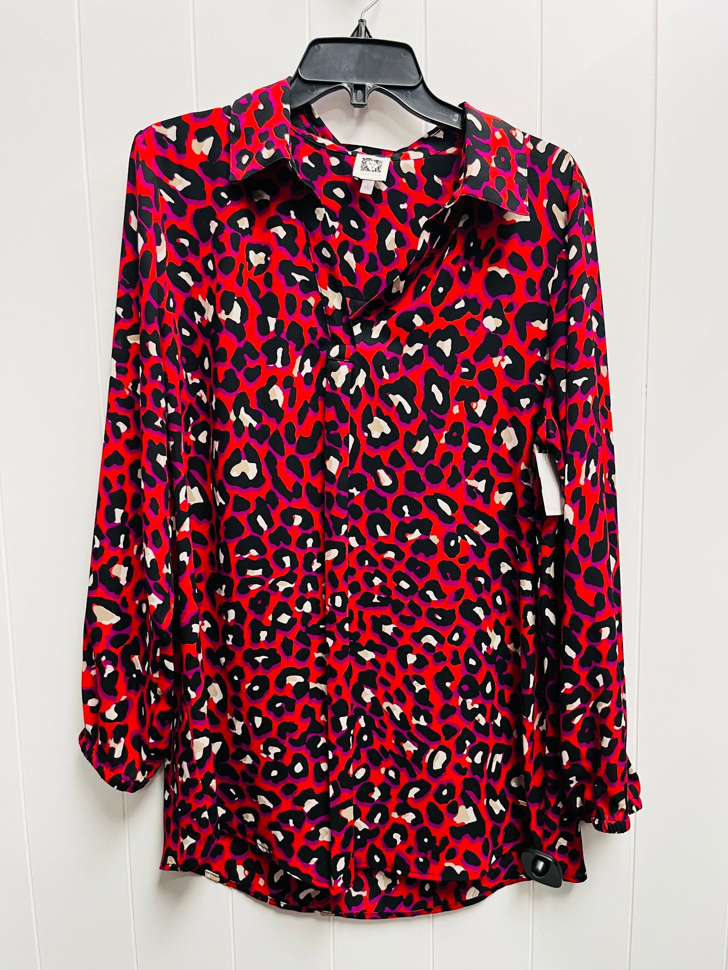 Top Long Sleeve By Anne Klein In Black & Red, Size: L