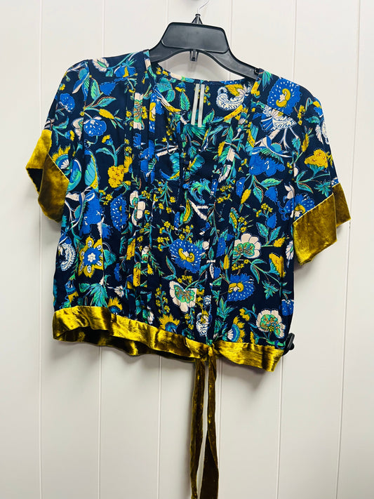 Blue & Yellow Top Short Sleeve Anthropologie, Size Xs