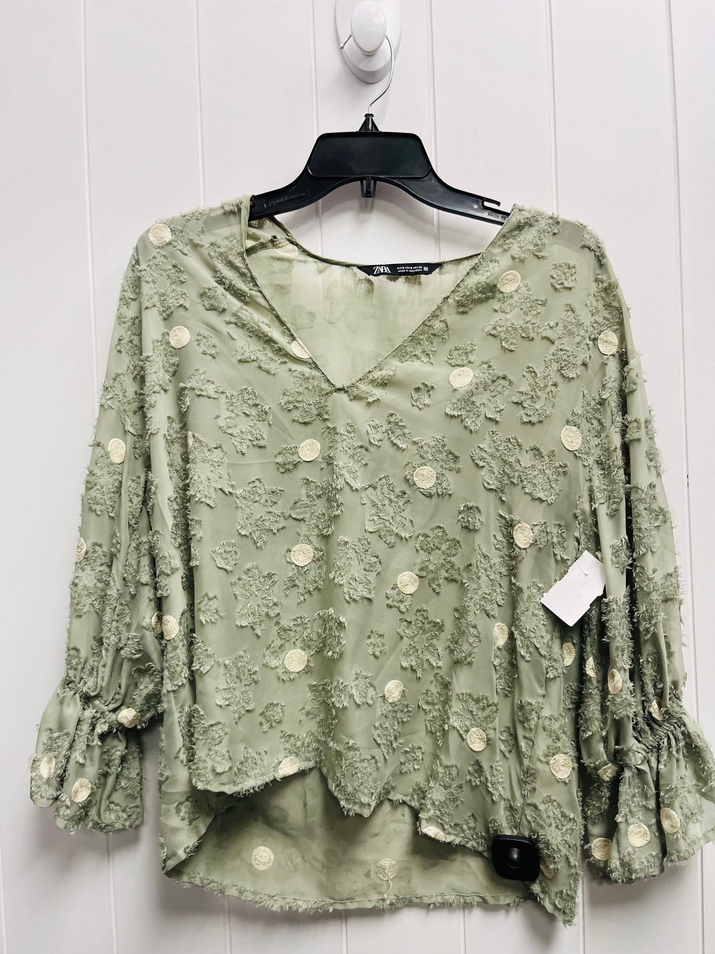 Blouse Long Sleeve By Zara In Green, Size: S