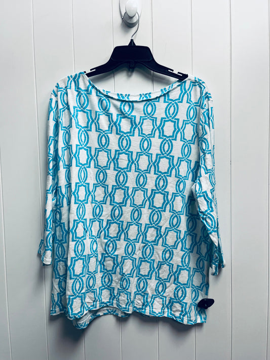 Top Long Sleeve By Chicos In Blue & White, Size: Xl