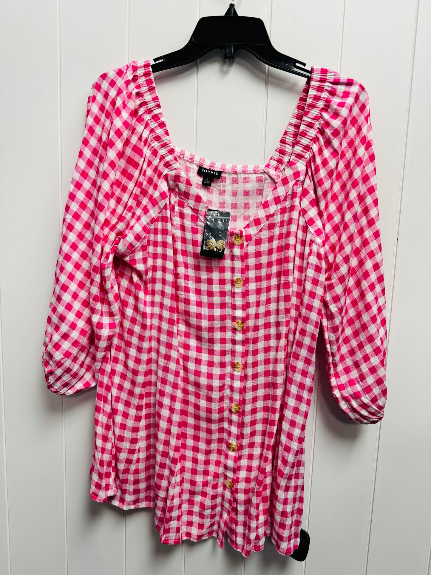 Top Long Sleeve By Torrid In Pink & White, Size: 2x