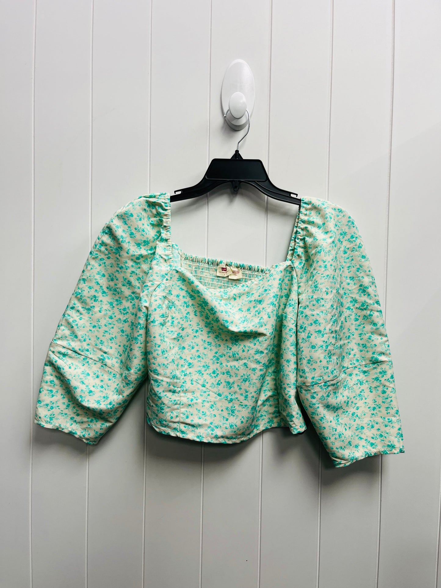 Top Long Sleeve By Levis In Green & White, Size: L