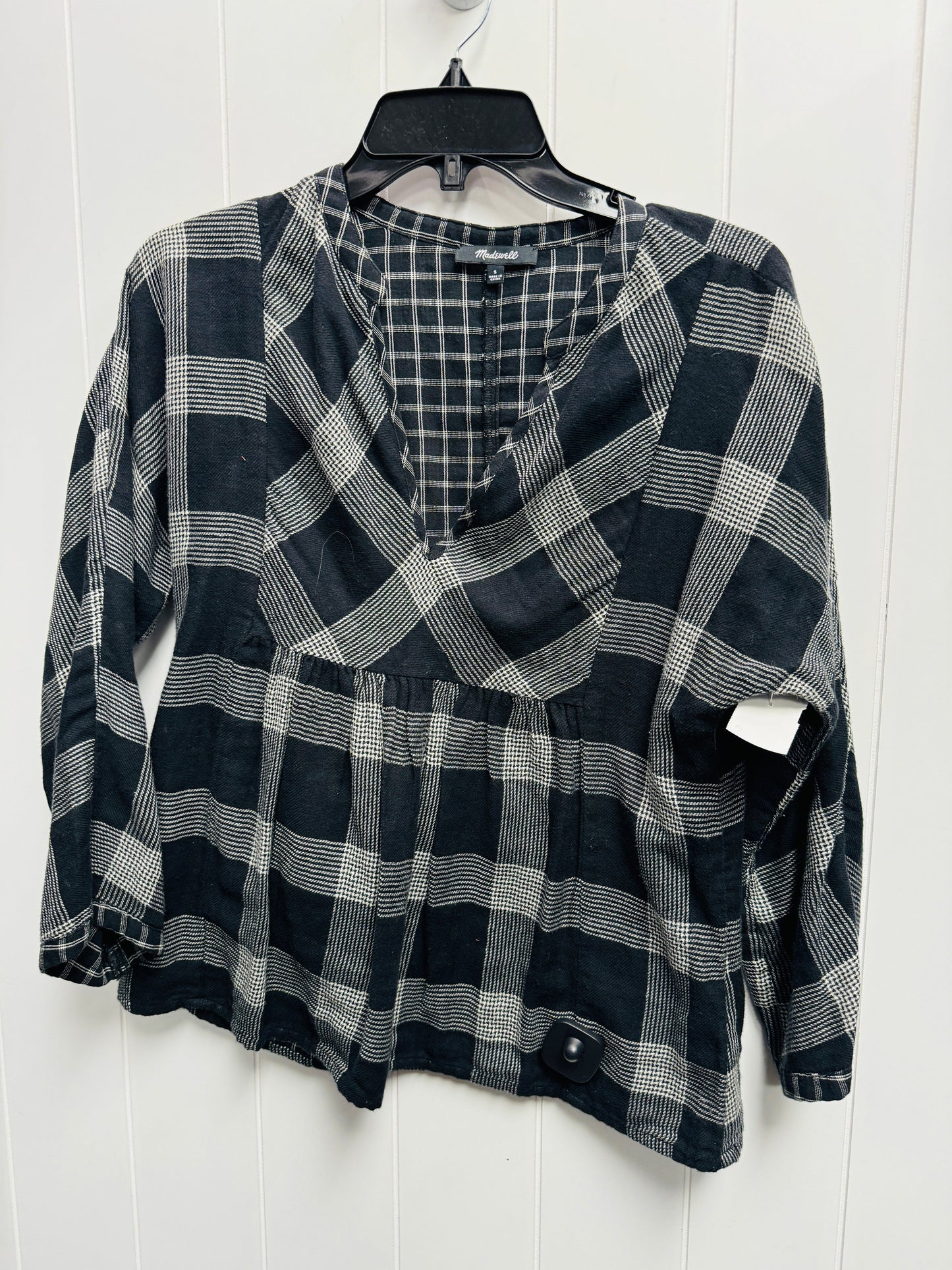 Top Long Sleeve By Madewell In Black & White, Size: S