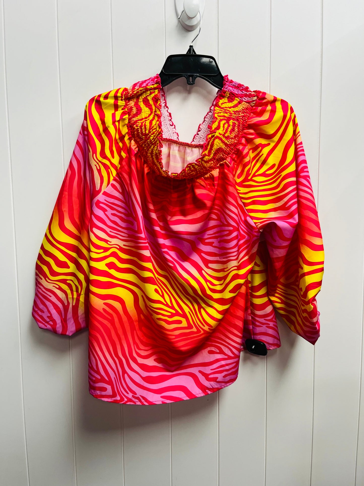 Top Long Sleeve By Shein In Pink & Yellow, Size: L