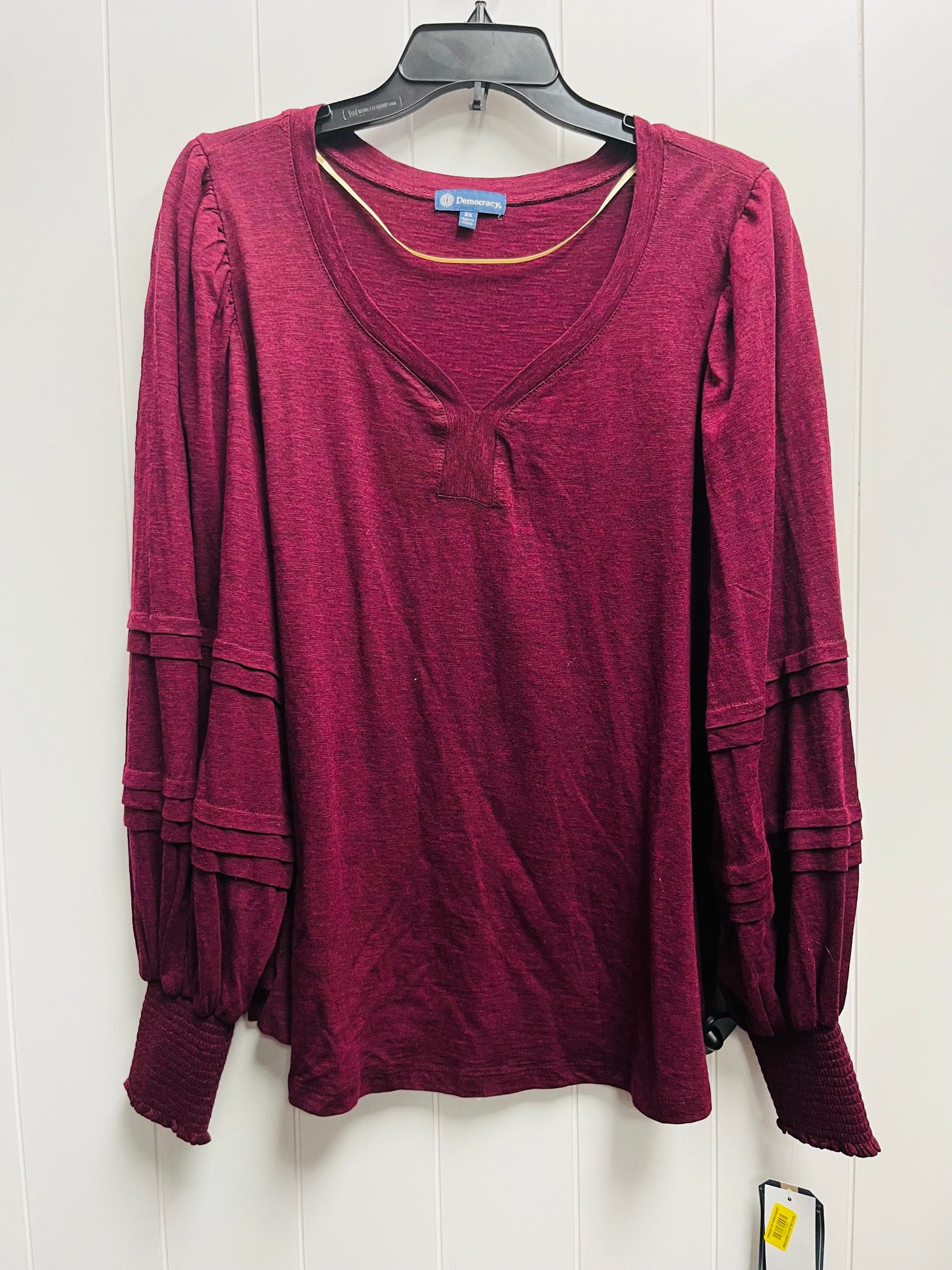 Top Long Sleeve By Democracy In Maroon, Size: 2x