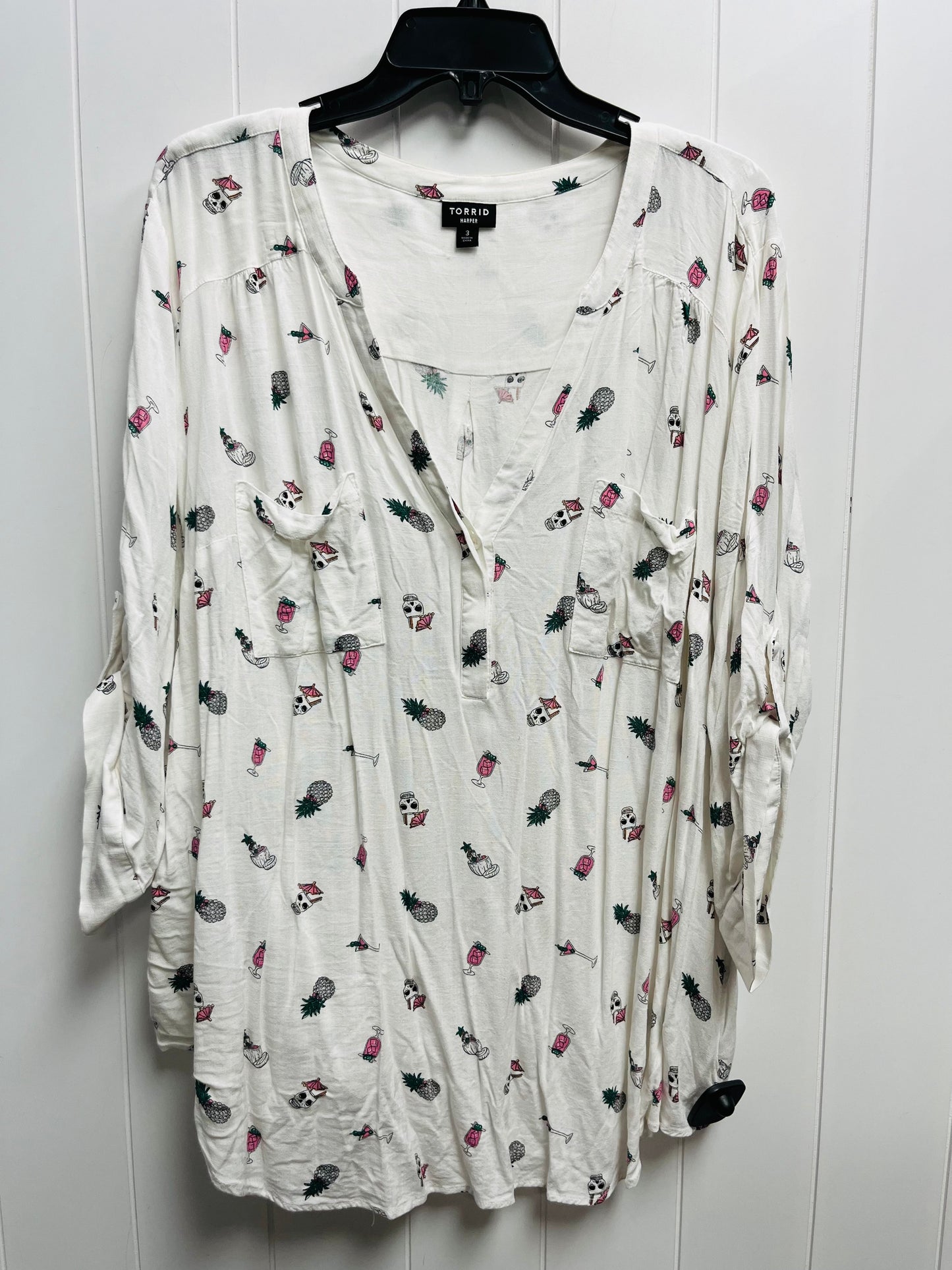 Top Long Sleeve By Torrid In Pink & White, Size: 3x