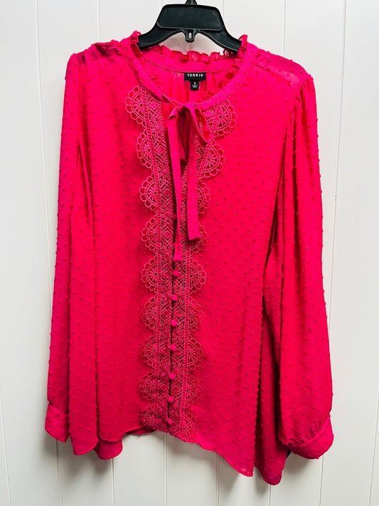 Blouse Long Sleeve By Torrid In Pink, Size: 3x