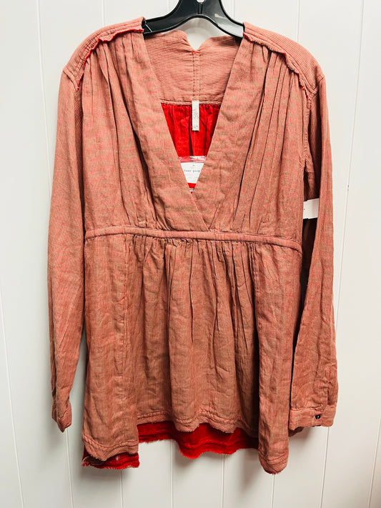 Top Long Sleeve By Free People In Cream & Orange, Size: L