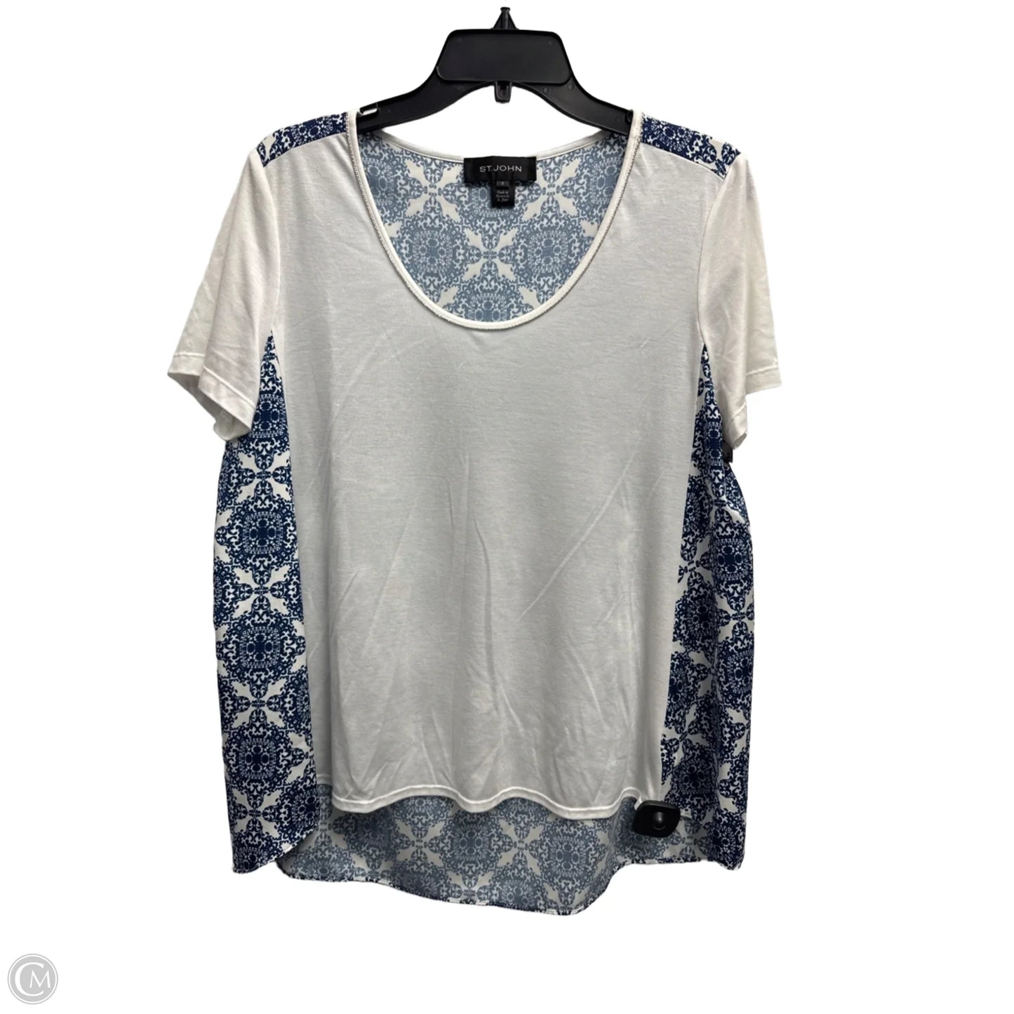 Top Short Sleeve Luxury Designer By St John Collection In Blue & White, Size: S