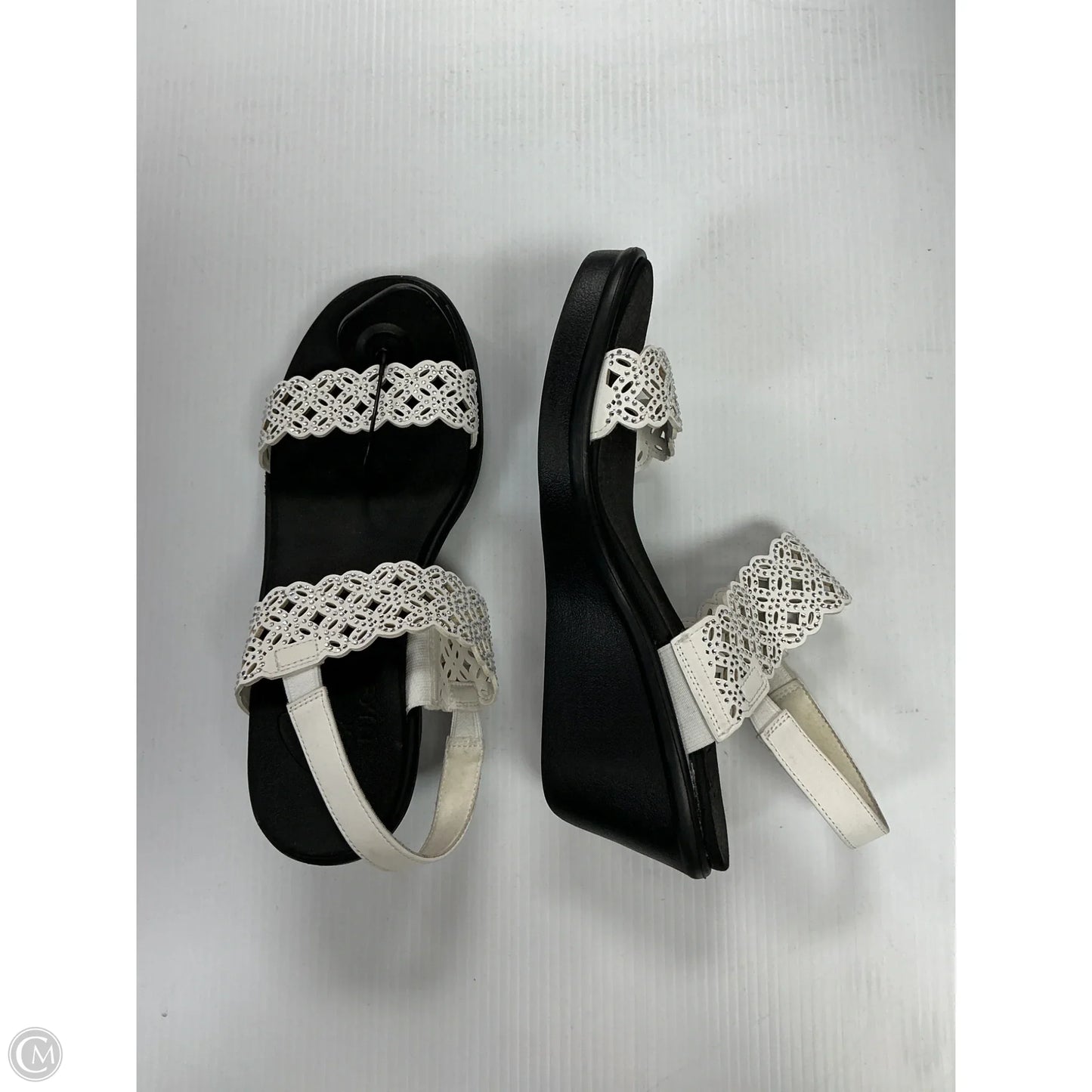 Sandals Heels Wedge By Skechers In Black & White, Size: 8.5