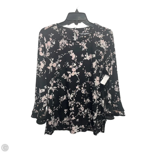 Top Long Sleeve Designer By Karl Lagerfeld In Black & Pink, Size: M