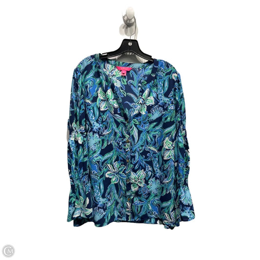 Top Long Sleeve Designer By Lilly Pulitzer In Blue & Green, Size: L