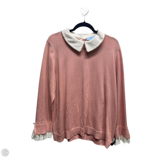 Sweater By Cece In Pink & White, Size: 2x