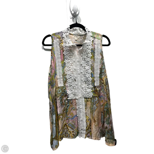 Top Sleeveless By Pol In Green & Pink, Size: S