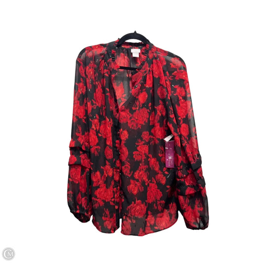 Blouse Long Sleeve By Chicos In Black & Red, Size: 1x