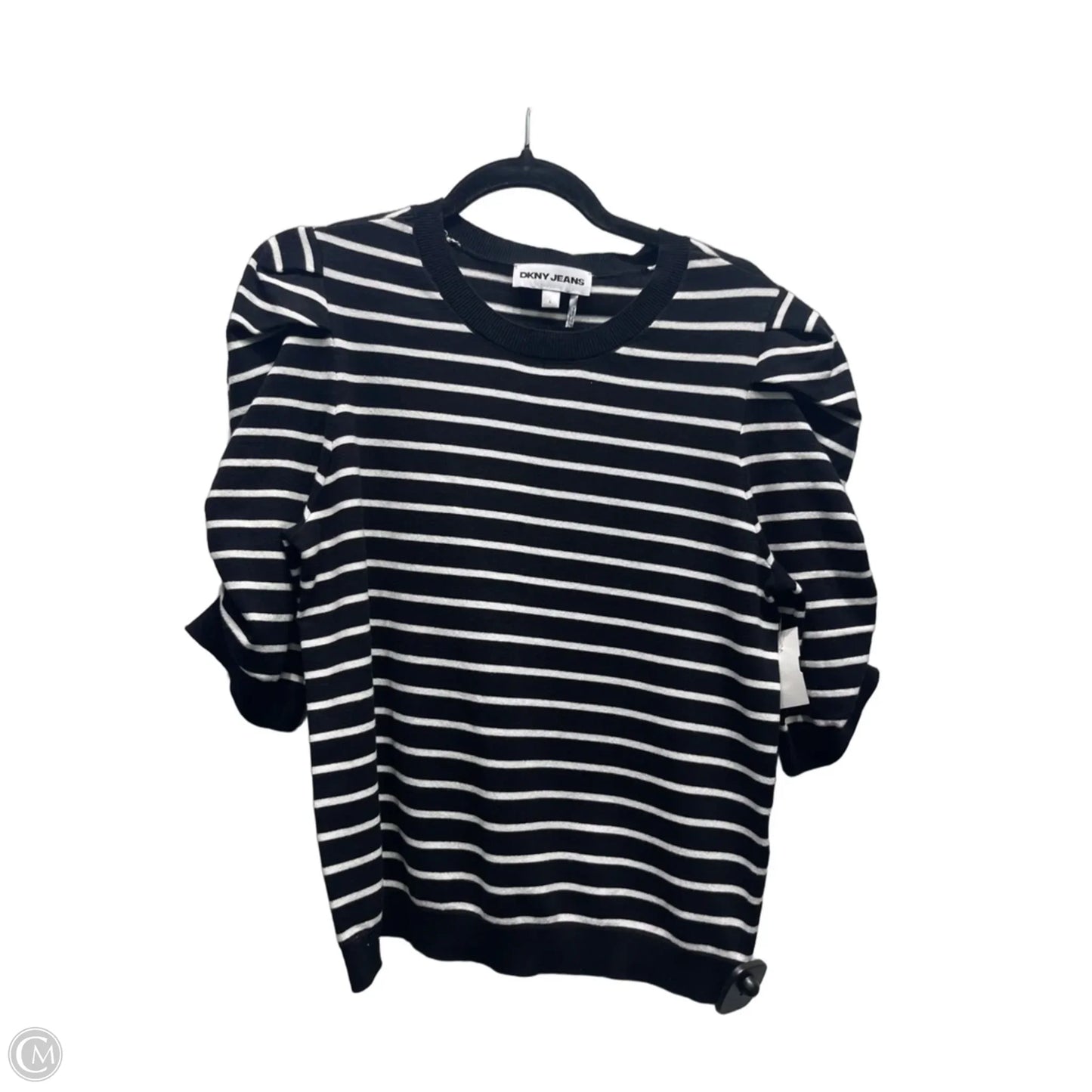 Top Short Sleeve By Dkny In Black & White, Size: L