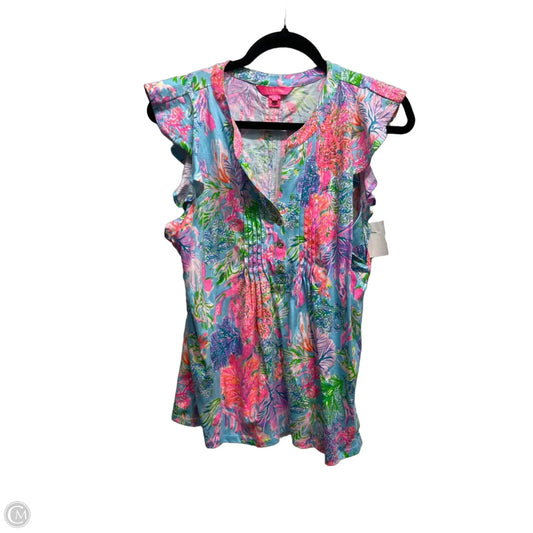 Top Short Sleeve Designer By Lilly Pulitzer In Blue & Pink, Size: S