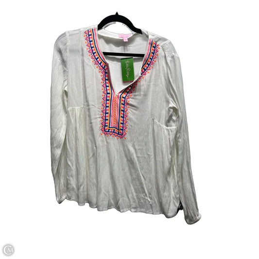 Top Long Sleeve Designer By Lilly Pulitzer In Orange & White, Size: Xs