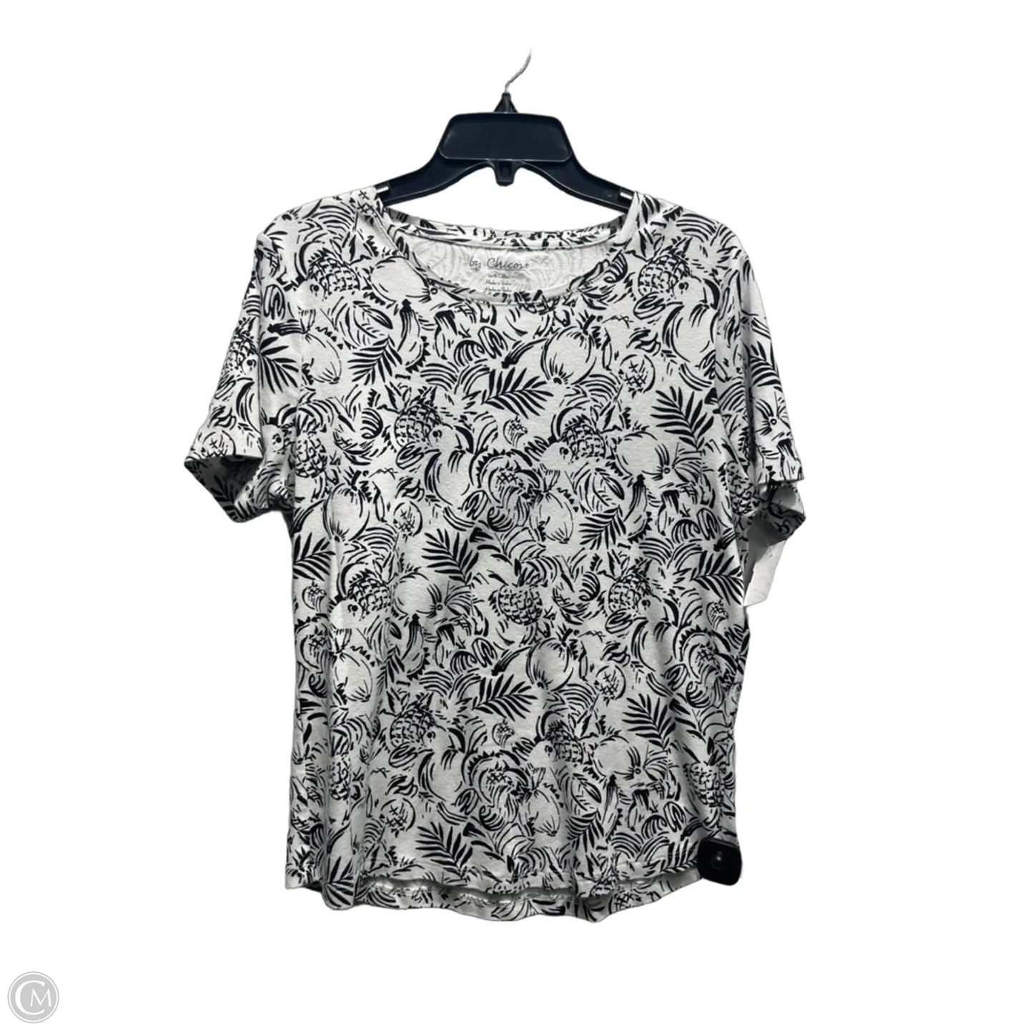 Top Short Sleeve Basic By Chicos In Black & White, Size: L