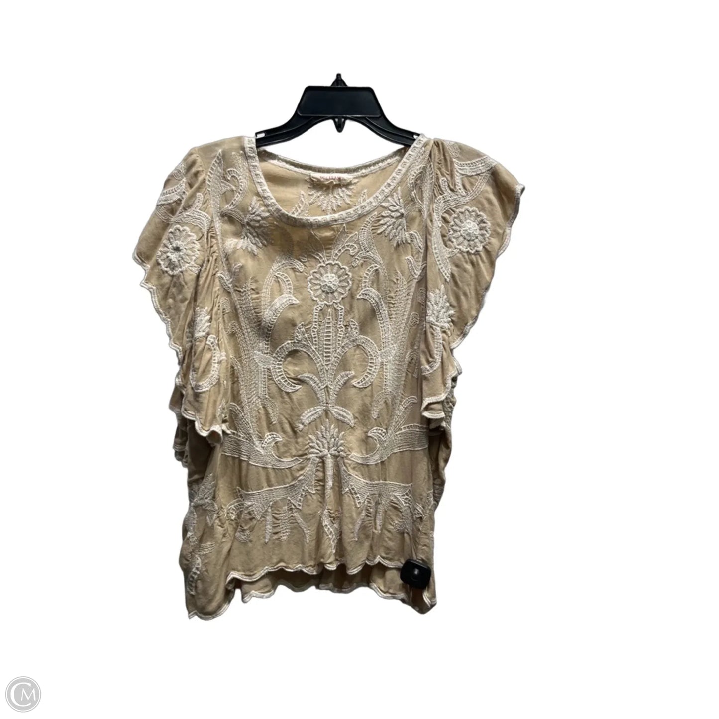 Top Short Sleeve By Solitaire In Tan & White, Size: L
