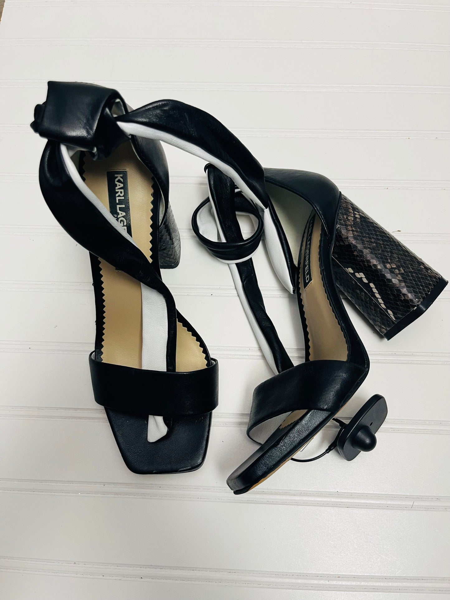 Black & White Sandals Heels Block Karl Lagerfeld, Size 7.5