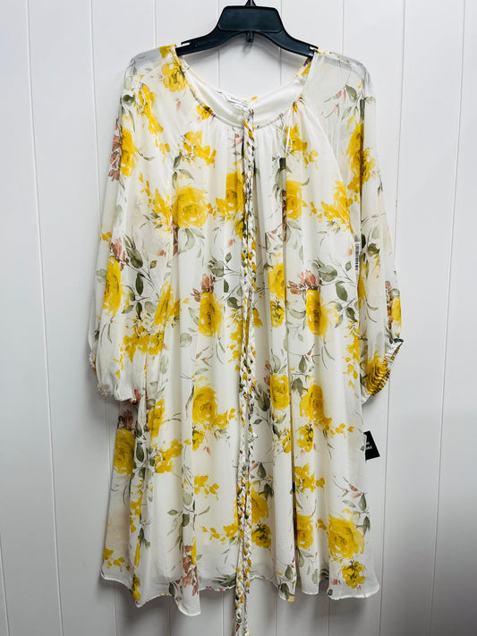 Dress Casual Short By Studio 1 In White & Yellow, Size: 2x