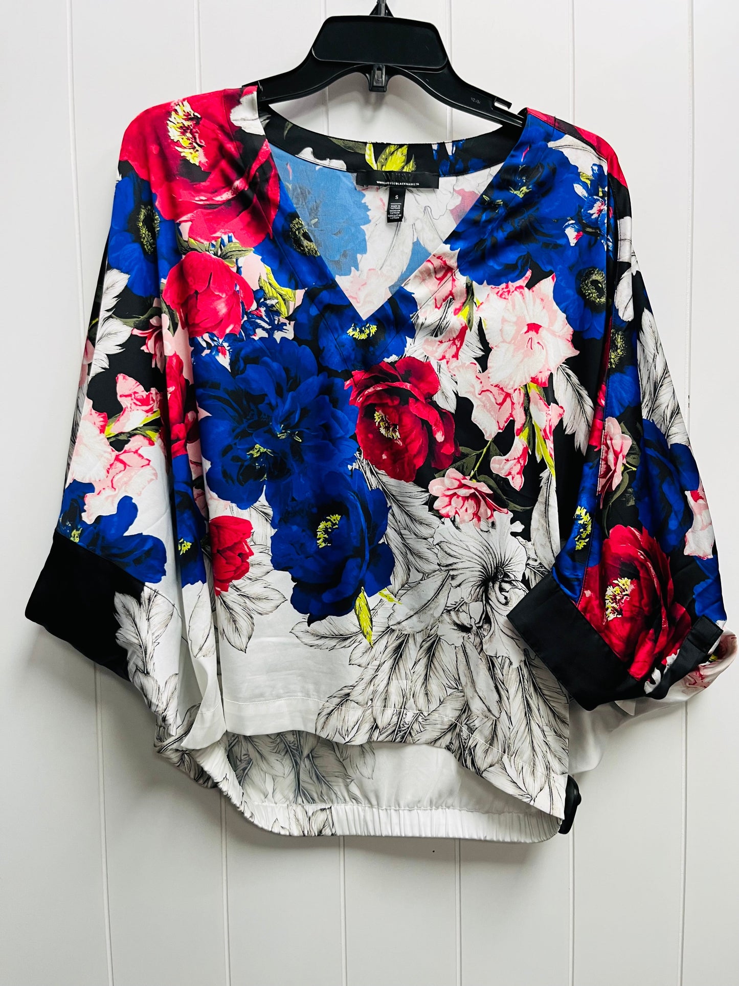 Blouse Short Sleeve By White House Black Market In Black & Blue, Size: S