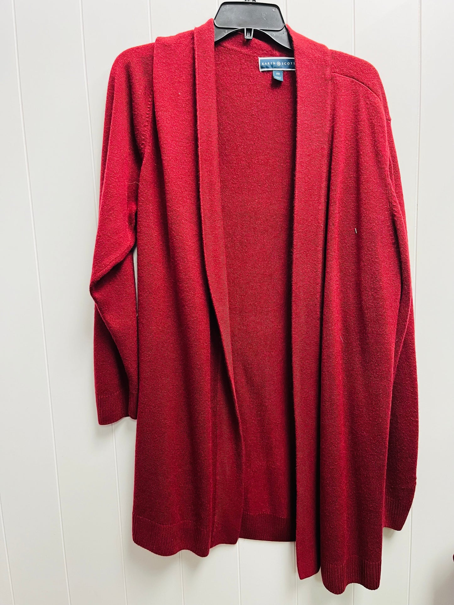 Sweater Cardigan By Karen Scott In Maroon, Size: 2x