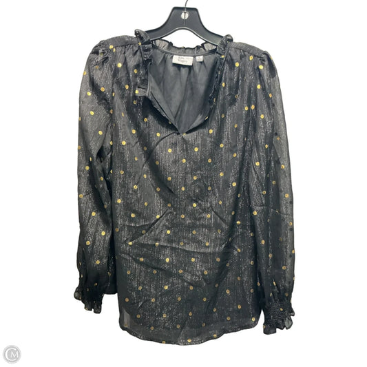 Blouse Long Sleeve By Kim Rogers In Black & Gold, Size: S