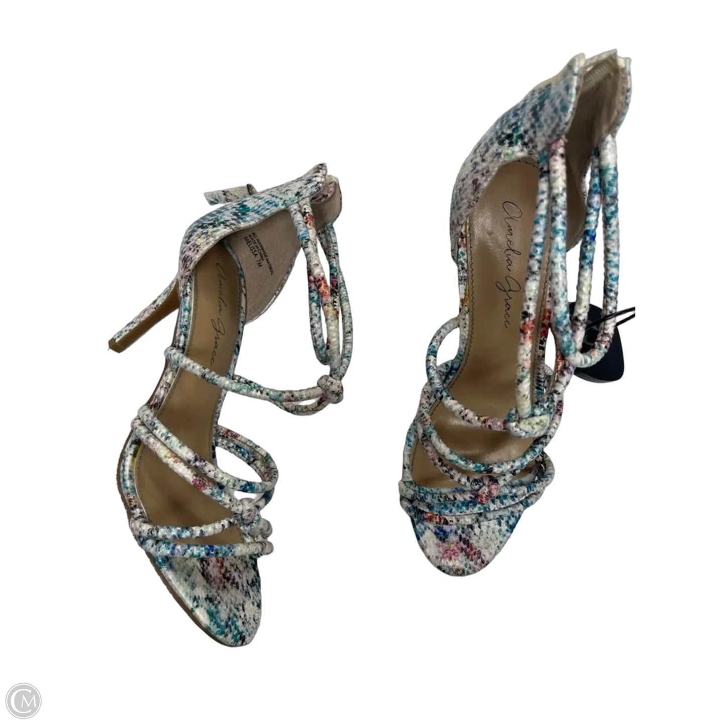 Sandals Heels Stiletto By AMELIA GRACE In Blue & White, Size: 7