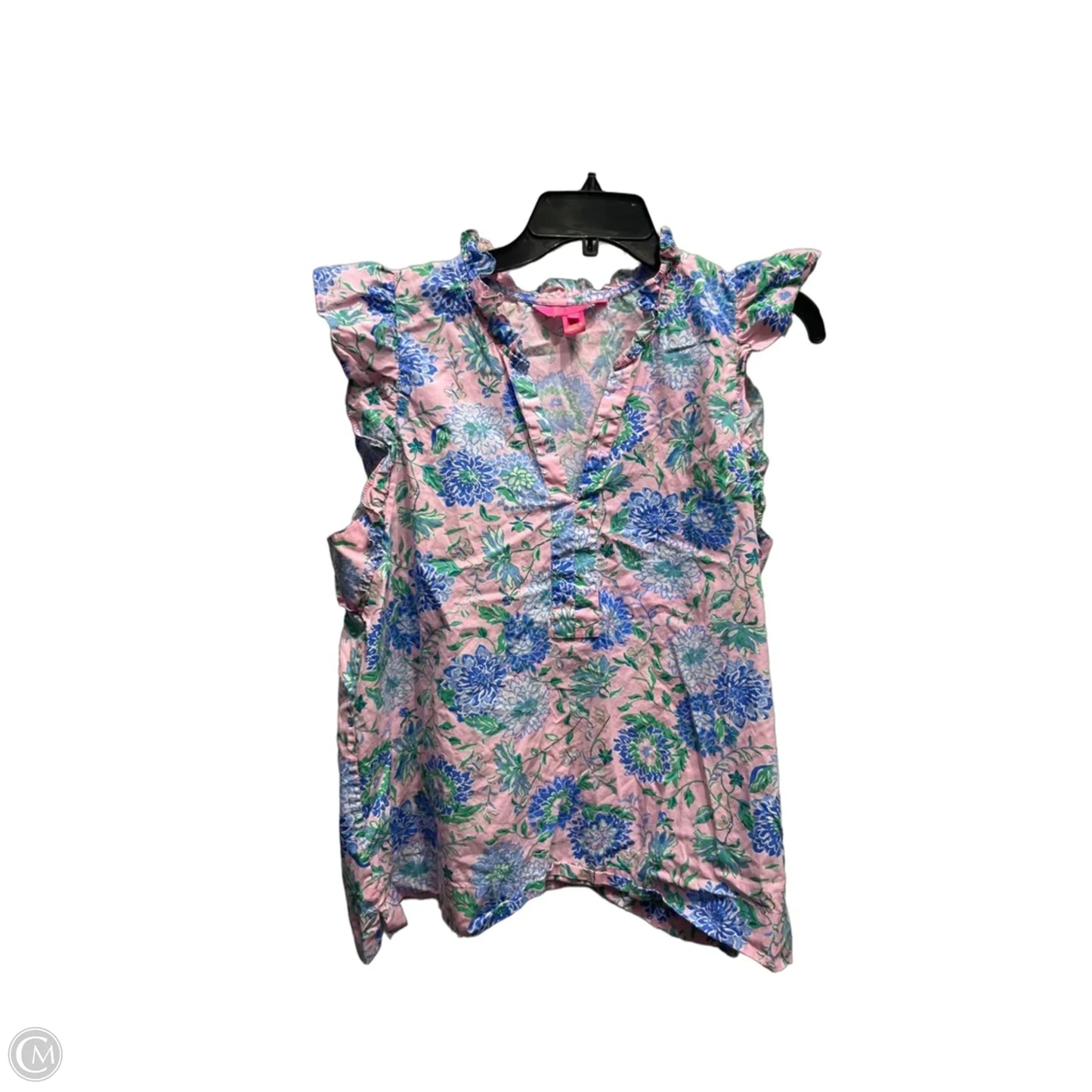Top Short Sleeve Designer By Lilly Pulitzer In Blue & Pink, Size: L
