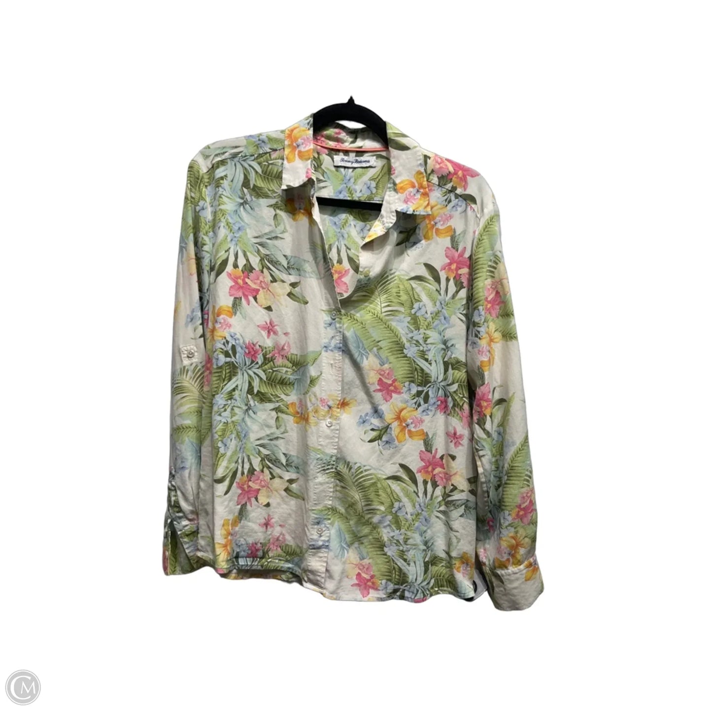 Top Long Sleeve By Tommy Bahama In Green & Pink, Size: L