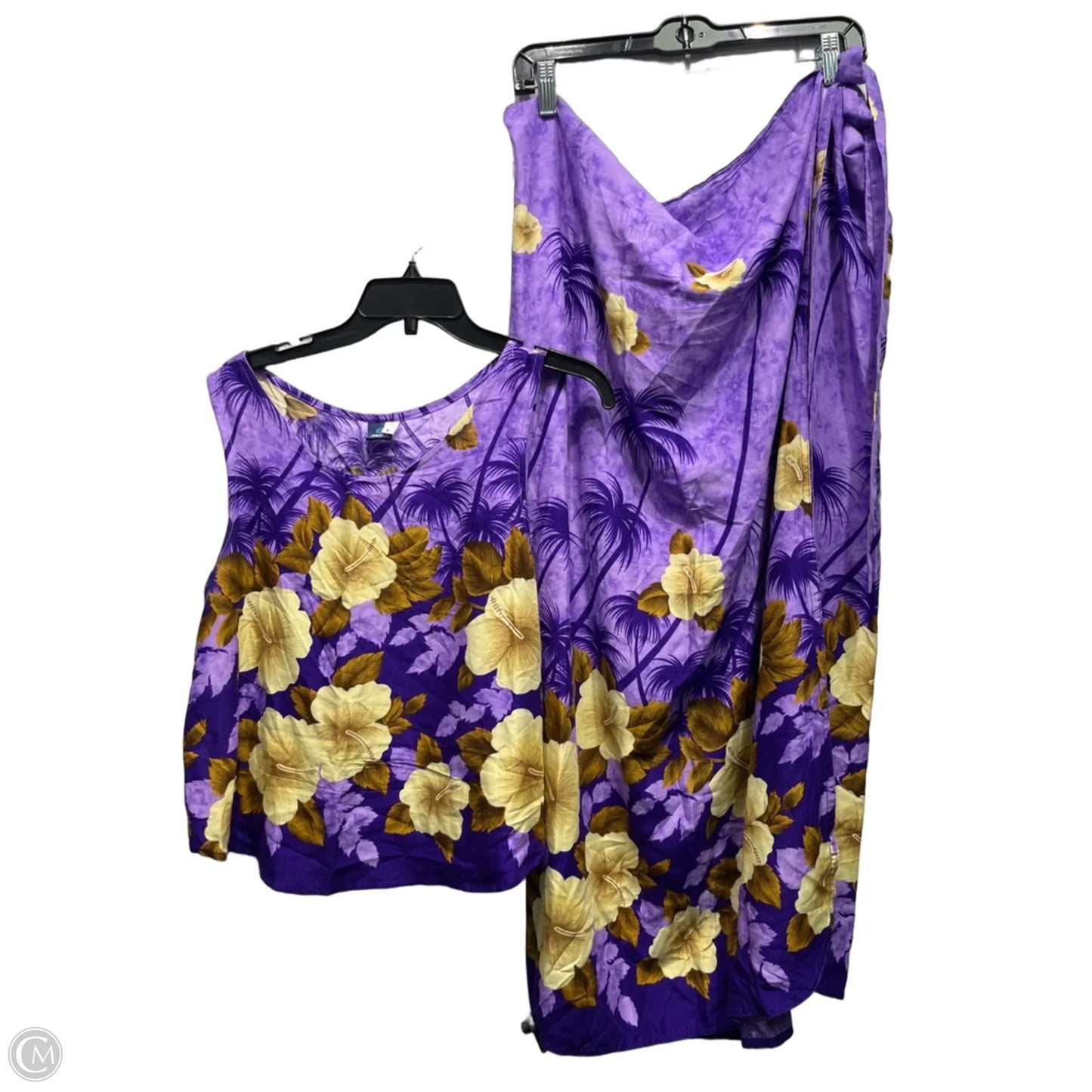 Skirt Set 2pc By HIBISCUS COLLECTION  In Purple & Yellow, Size: L
