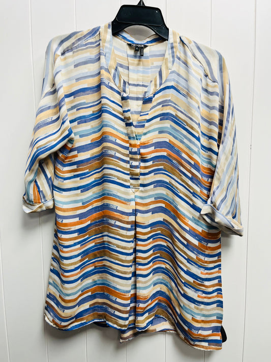 Blue & Tan Top 3/4 Sleeve Nic + Zoe, Size S